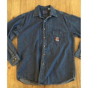 Vintage Hard Rock Cafe Denim Button Down Shirt Mens Small Dallas TX